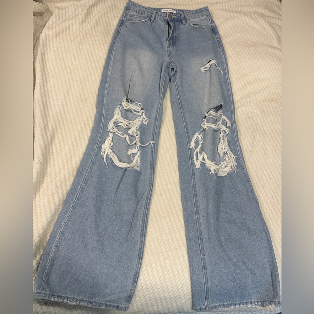 Flying Monkey Light Blue Distressed Flare Jeans